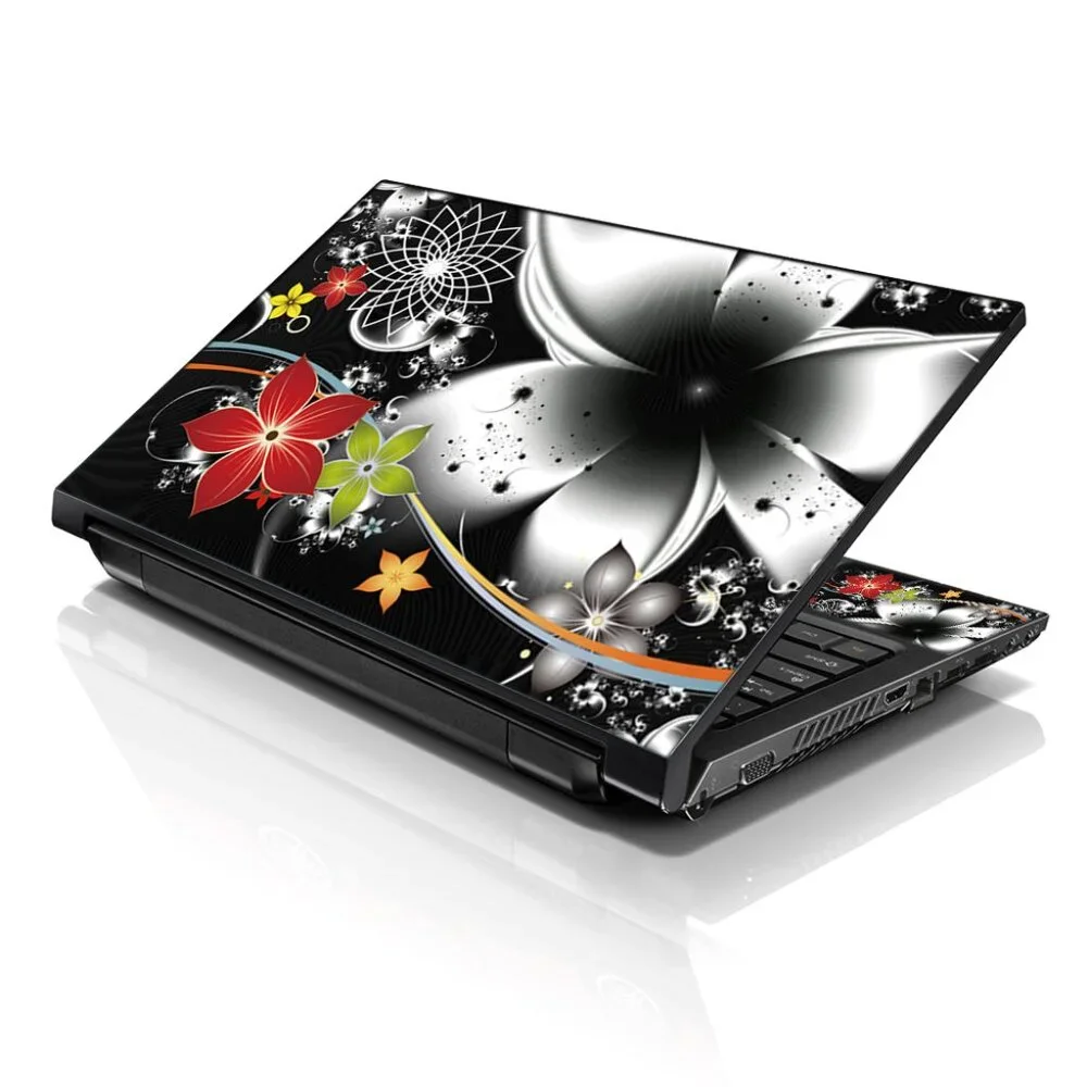 LSS 15.6 & 17.3 Inches Laptop Notebook Skin Sticker Decal - Black & Grey Floral